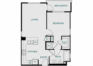 Floor plan for 1 bed, 1 bath, 747 sqft